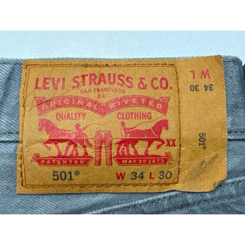 Levi's 501 Men's Button Fly Straight Leg Gray Jeans - Size 34x30 (32x27.5) - Picture 4 of 7